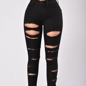 Black destressed Jeans with Holes